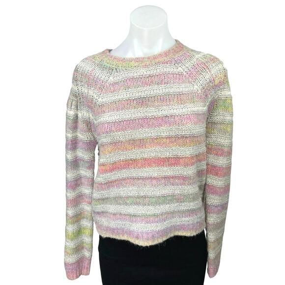 Intermix Pink Multicolor Rainbow Striped Wool Knit Long Sleeve Sweater Top Sz XS - Picture 1 of 4